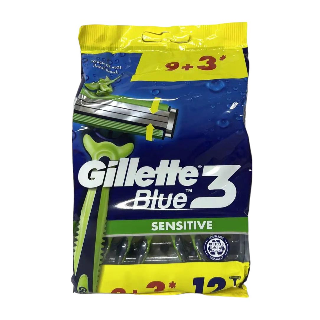 Gillette Blue 3 Sensitive Disposable Razors 9 + 3 Razors