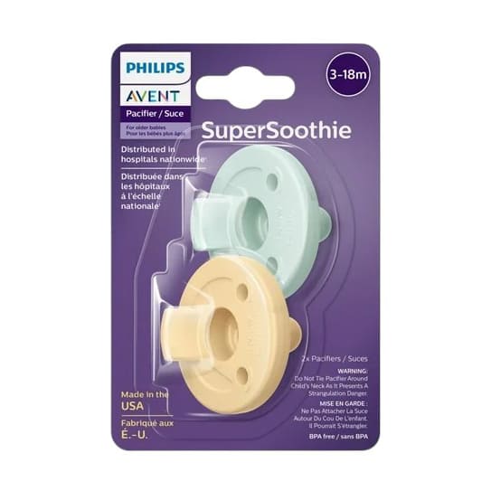 Avent Soothie Pacifier 3 - 18m - Light Yellow & Pastel Cyan - Bloom Pharmacy