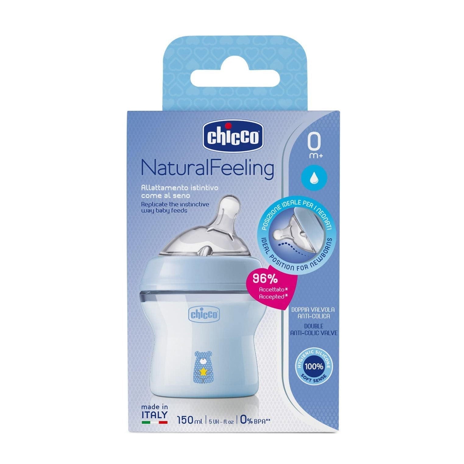 Chicco Natural Feeling 0m+ Slow Flow Bottle - 150ml - Bloom Pharmacy