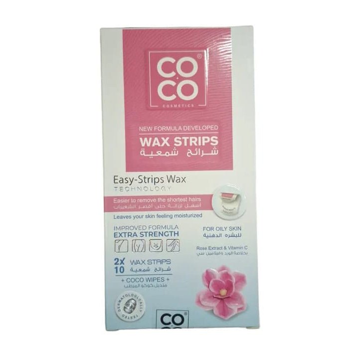 Coco Wax Strips Rose Extract & Vitamin C For Oily Skin - 10 Pcs - Bloom Pharmacy