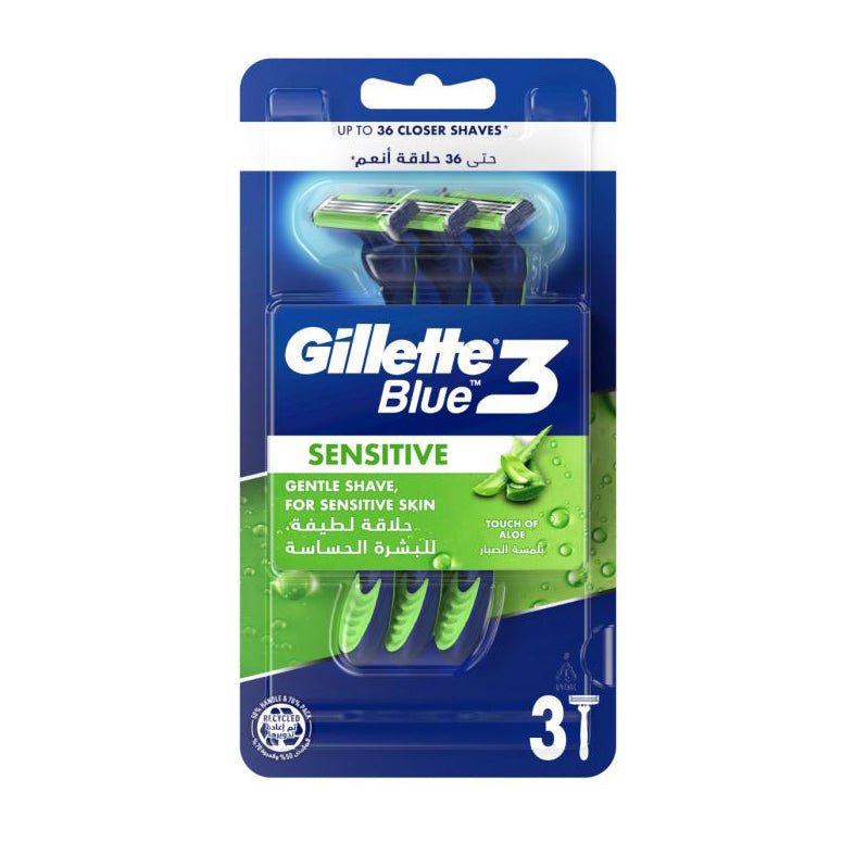 Gillette Blue 3 Sensitive Disposable Razors - 3 Pcs - Bloom Pharmacy