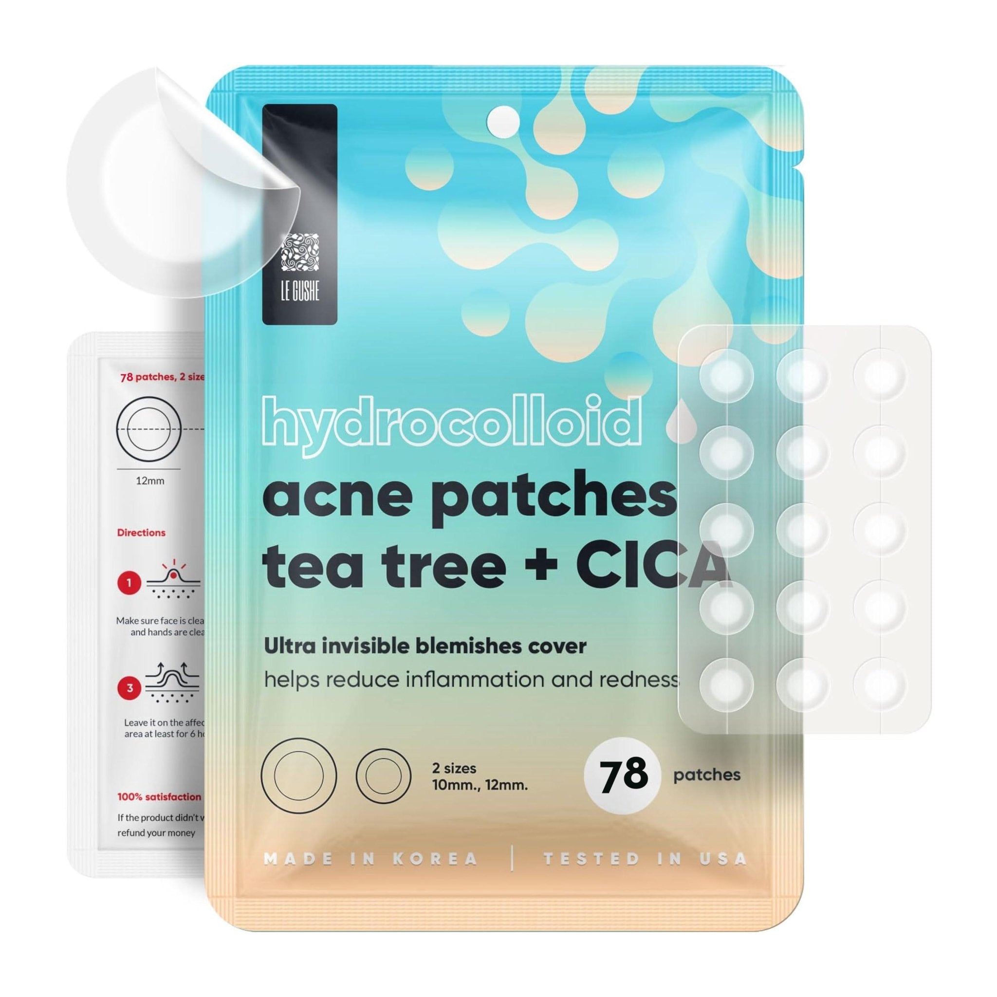 Le Gushe Hydrocolloid Acne Tea Tree and Cica Pimple Patch - 78 Patches - Bloom Pharmacy