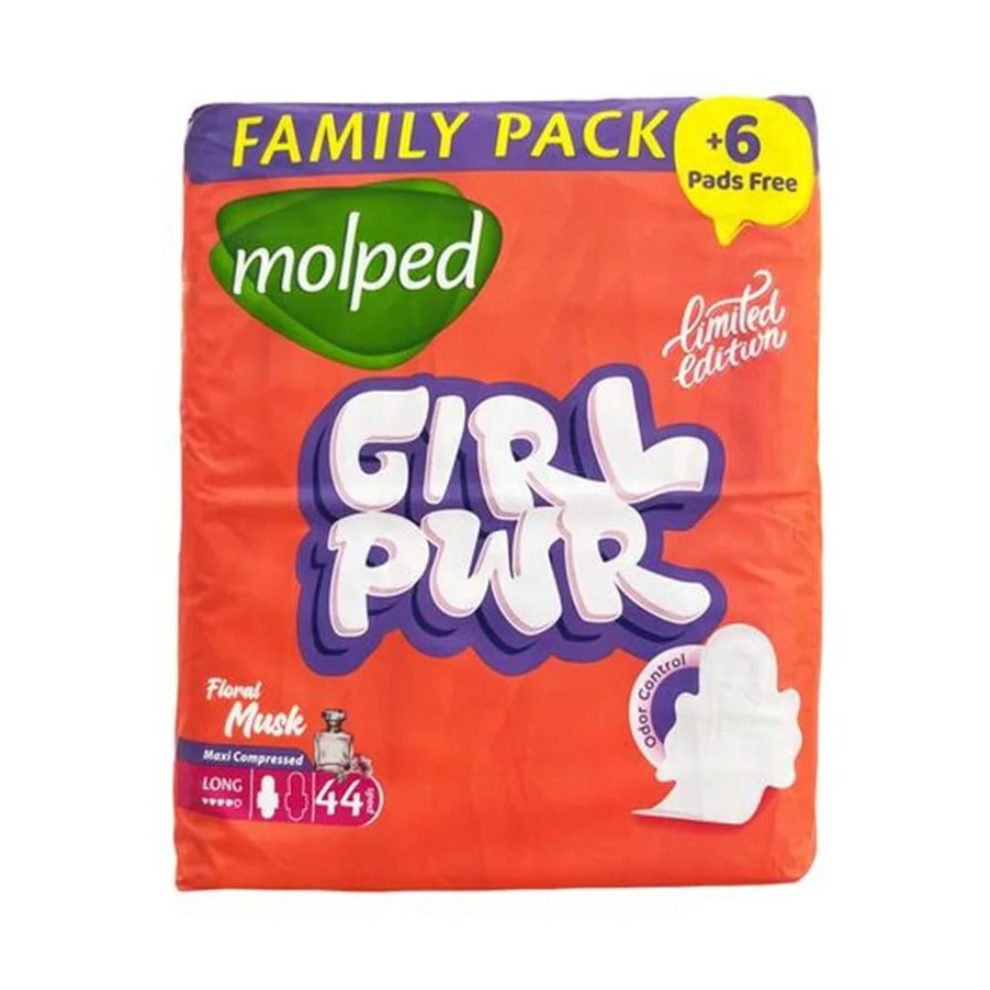 Molped Girl Power Floral Musk Compressed Maxi Long Pads - 44 Pcs - Bloom Pharmacy