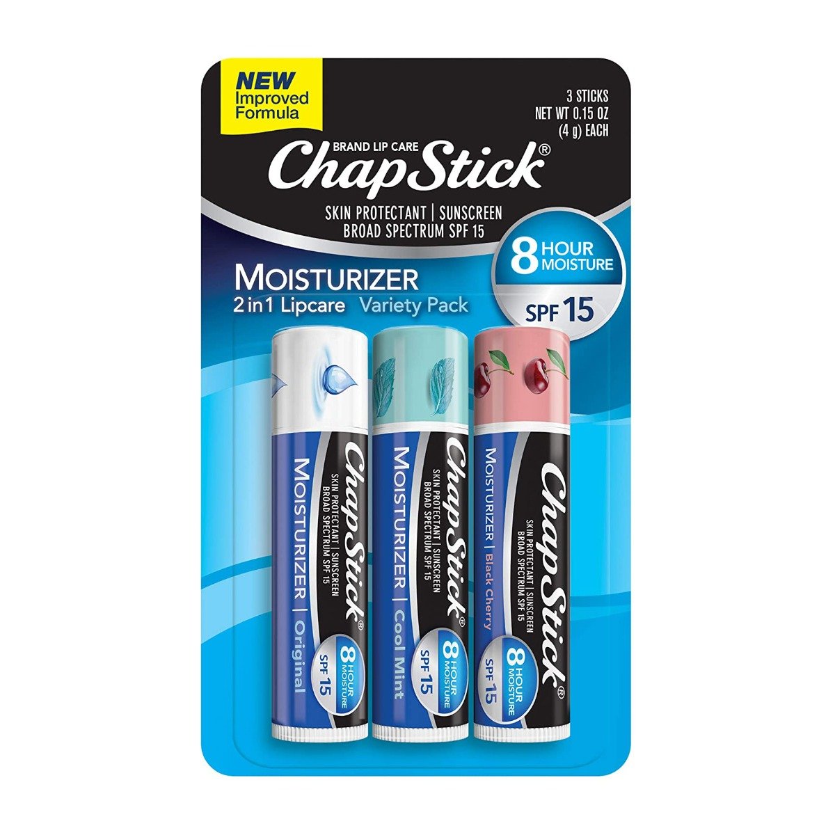 Chapstick Moisturizer 2 In 1 Lip Care Variety Pack SPF15 - 3 Sticks - Bloom Pharmacy