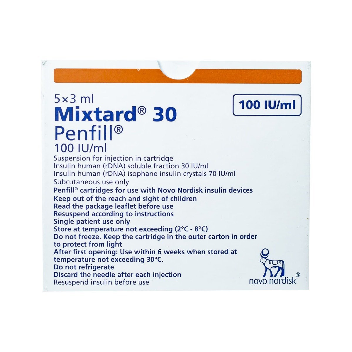 Mixtard 30 100 IU-ml 3 ml - 5 Cartridges - Bloom Pharmacy