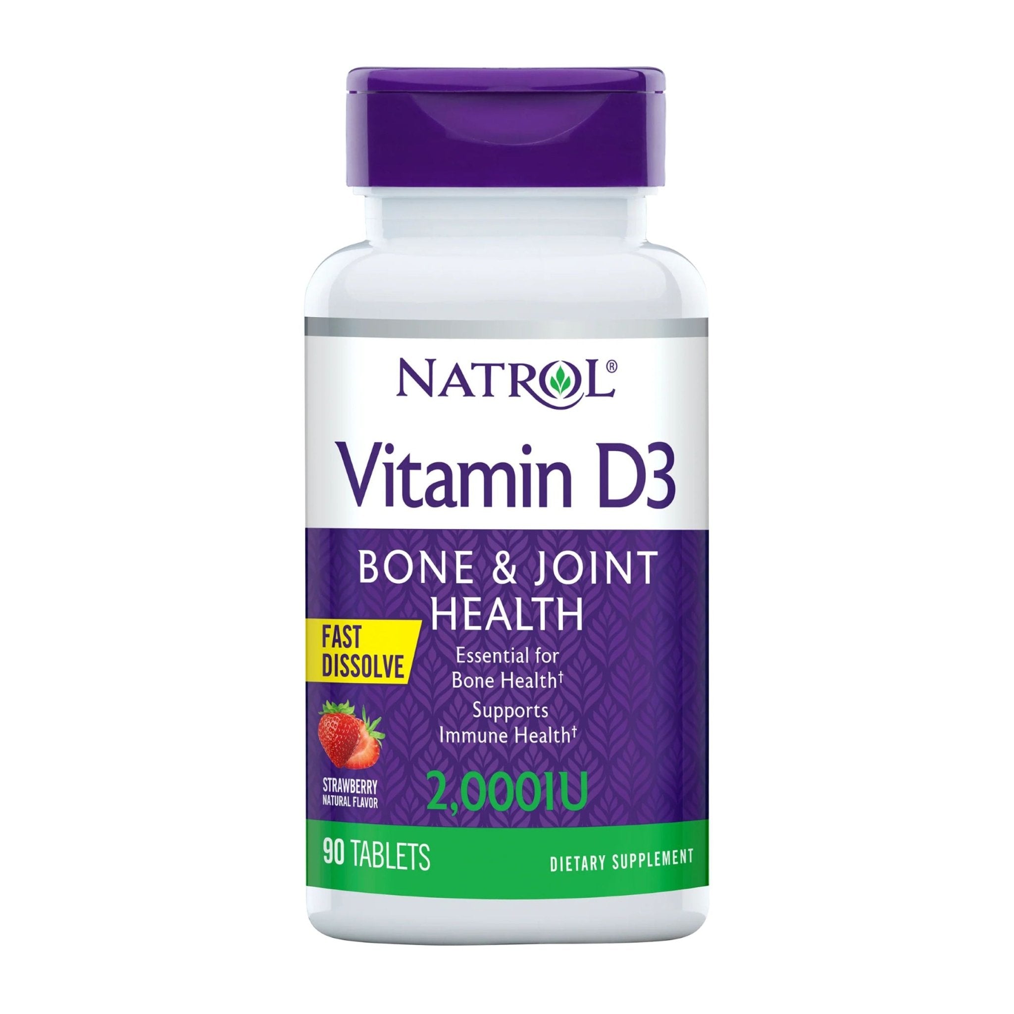 Natrol Vitamin D3 Bone & Joint Health Strawberry 2,000IU - 90 Tablets - Bloom Pharmacy